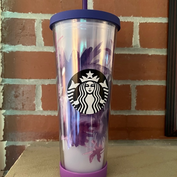 Starbucks Purple Watercolor Cherry Blossom Floral Cold Cup Straw Tumbler 24oz